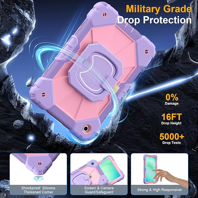 Case for Samsung Galaxy Tab A9 Plus 11 Inch 2023 Ubearkk Rugged Case for Samsung Galaxy A9+ Tablet SM-X210/X216/X218 with Screen Protector 360 Rotating Stand Shoulder Strap Pen Holder Black