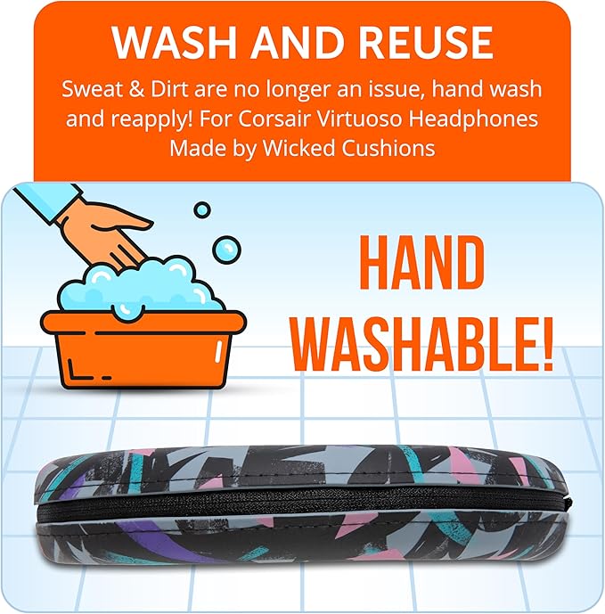 WC Freeze Virtuoso PadZ and Silicone BandZ Bundle Pack for Corsair Virtuoso Headphones | Cooling Gel Replacement Earpads and Silicone Headband Cover | 90's Black