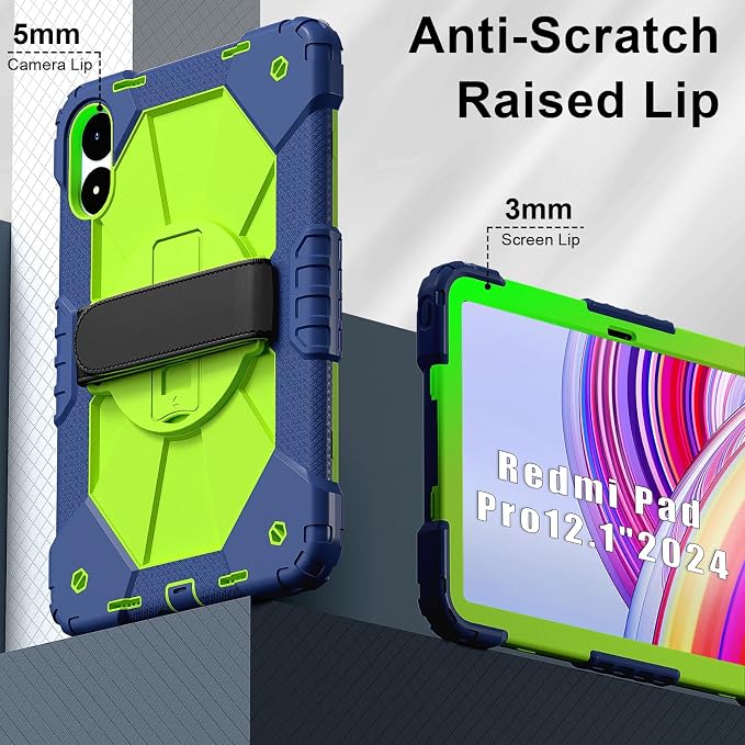 for Xiaomi Redmi Pad Pro 12.1/Xiaomi Poco Pad 12.1 Case with with Kickstand/Hand Strap/Rotating/Shoulder Strap (Black/Black)