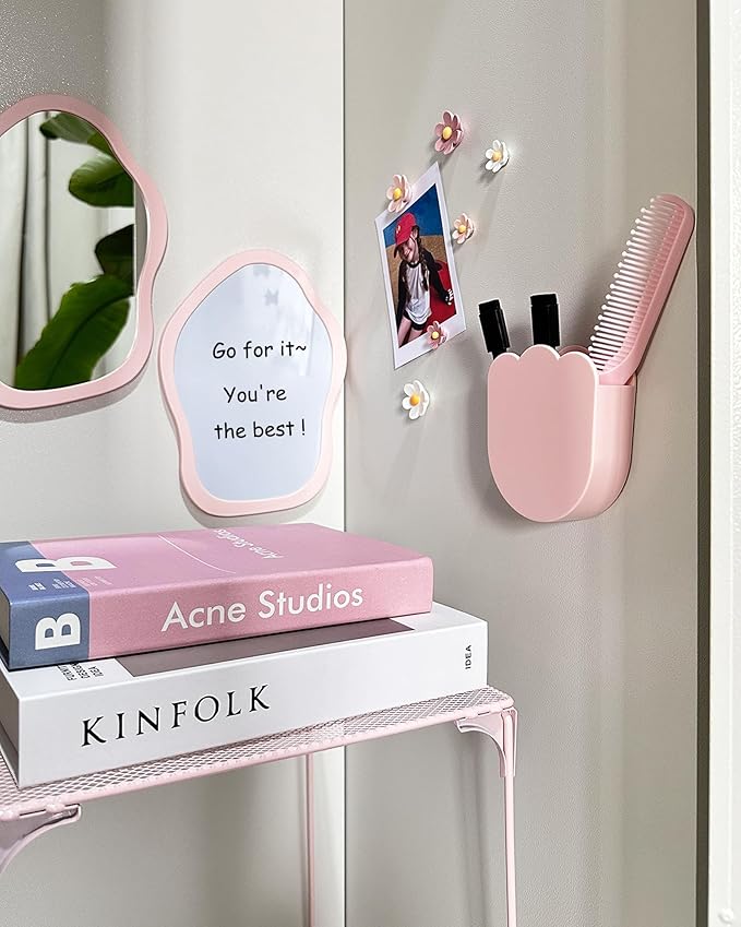 KEYDUACU 12 pcs Girls Locker Accessories, Locker Decorations Including Mirrors, whiteboards, Magnets and organizing Supplies. Ideal for Back-to-School Essentials and The Office (12 pcs-Pink)