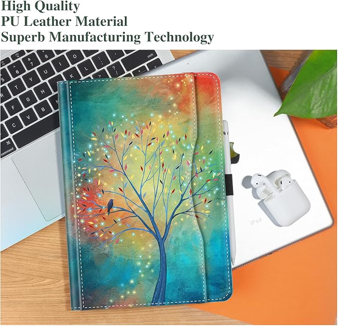 Vimorco for iPad 9th/8th/7th Generation Case 10.2-inch Pencil Holder/Pocket | for iPad Air 3rd Generation Case 10.5-inch for iPad Pro 10.5 Inch Cases Hand Strap Adjustable Angle Beach Path Scenery