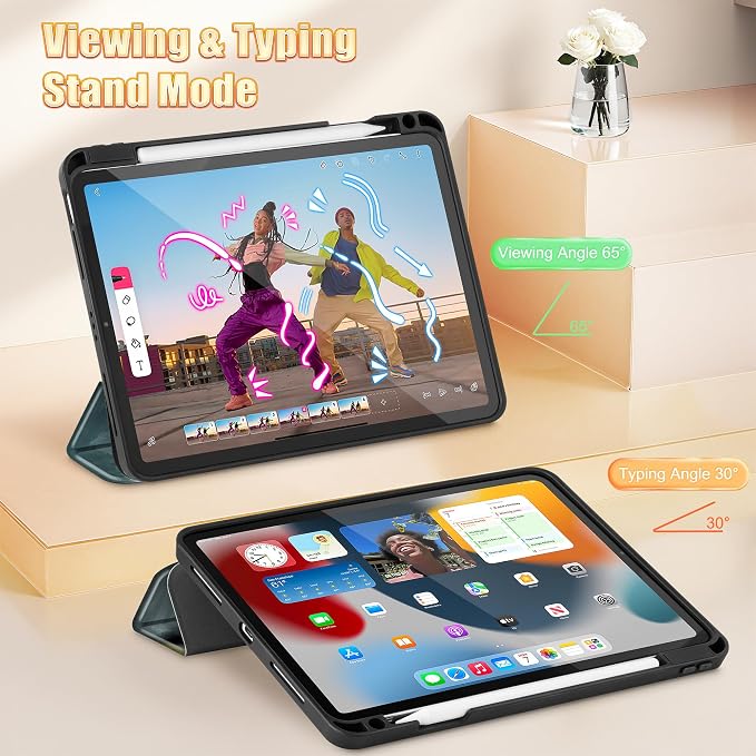 Tuiklol for iPad Pro 11 Inch 4th / 3rd / 2nd / 1st Gen Case 2022 2021 2020 | 2018 Build-in Pencil Holder with Stand TPU Back Cover &amp Trifold Stand &amp Auto Wake/Sleep Tablet Case Black Cat