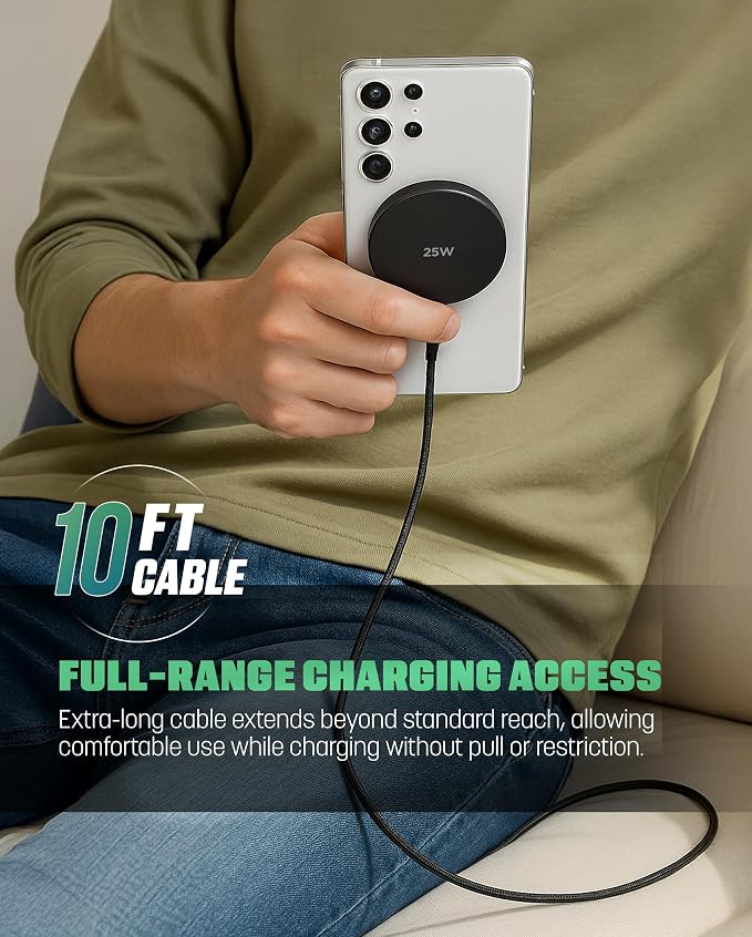 Galvanox Magnetic Wireless Charger for Samsung 25W Fast Charging Pad with 30W PPS USB-C Wall Adapter Removable USB-C Cable LED Charging Indicator Compatible with Galaxy S Series (10 Feet)