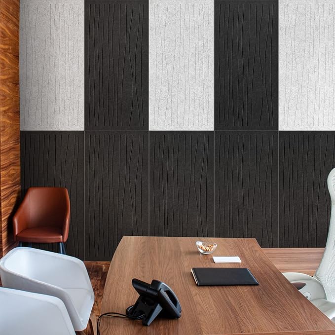UMIACOUSTICS 6 PCS Sound Proof Panels,47.2 x 23.6 Inches Sound Absorbing Panels,Decorative Acoustic Panels in Art Curve Shaped Black Color