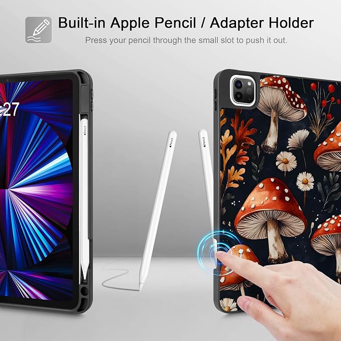 May Chen Case for iPad Pro 11 inch (4th 3rd 2nd &amp 1st Gen) 2022 2021 2020 2018 Trifold Stand + Pencil Holder + Auto Wake/Sleep + Soft TPU Protective Stand Back Cover Abstract Floral