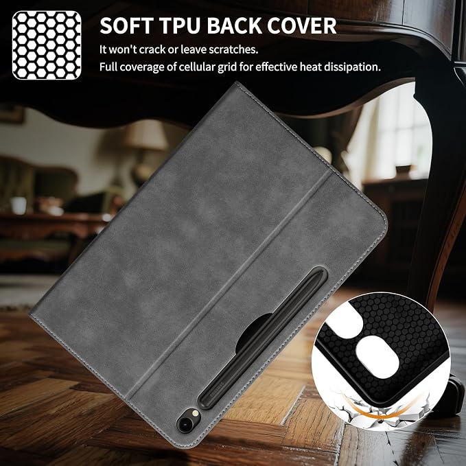 Case for Samsung Galaxy Tab S10 Lite/S10 FE/S9 FE/S9 10.9/11 | Microfiber Leather Protective Cover with S Pen HolderSmart Folio Auto Sleep/WakeAdjustable StandShockproofSlimBlack