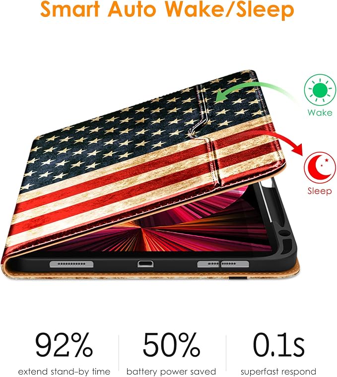 DTTO Case for iPad Pro 11 Inch 4th / 3rd / 2nd / 1st Generation 2022/2021/2020/2018Premium PU Leather Folio Stand Cover with Hand Strap Auto Wake/SleepMultiple Viewing Angles Black