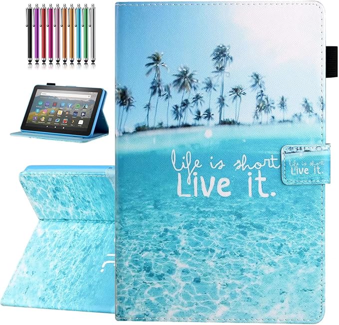 Case for Amazon Fire HD 8 &amp 8 Plus (12th/10th Generation 2024/2022/2020 Release) Pen Holder Premium PU Leather Stand Cover with Smart Auto Wake/Sleep Green Tress