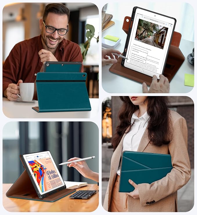 DTTO for iPad 9th/8th/7th Gen Case 10.2 Inch (2021/2020/2019) Brown | 360 Degree Rotating Premium Faux Leather Folio Stand Cover with Pencil Holder Auto Sleep/Wake Multiple Angles Hand Strap