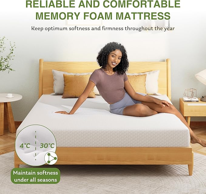EGOHOME 10 Inch Queen Mattress, Memory Foam Mattress in a Box with Cooling Green Tea Gel, Relieve Pressure with Medium Support, CertiPUR-US Certified, 80''L x 60''W, White