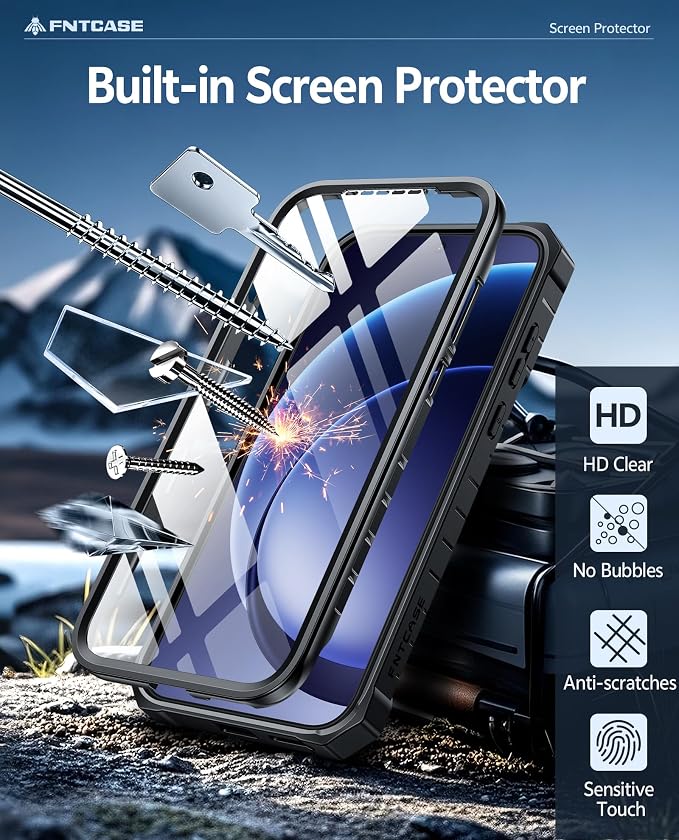 FNTCASE for 11 Pro XL Case Rugged Kickstand 2 Front Frames Black | Built-in Screen Protector 20FT Military-Grade Drop Protection Rugged Heavy Duty Shockproof Full Body Protective Cover
