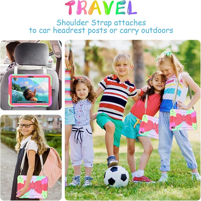 Ambison Kids Case for iPad A16 11th/10th Generation 11''/10.9'' Multicolor | 9H Tempered Glass Screen Protector Butterfly Stand Shoulder Strap Heavy DutyShockproof Pencil Holder