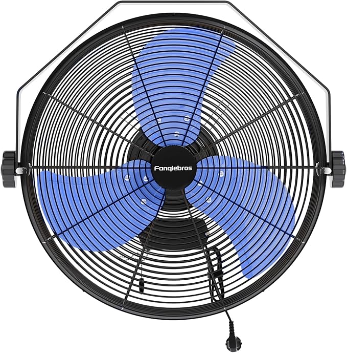 Fanqiebros 4580 CFM 18 inch High Velocity Wall Mounted Fan, 3-Speed Metal Fan with Sealed Motor, 360 Degree Tliting Heavy Duty Wall Fan for Patio, Barn, Garage, and Gazebo - UL listed