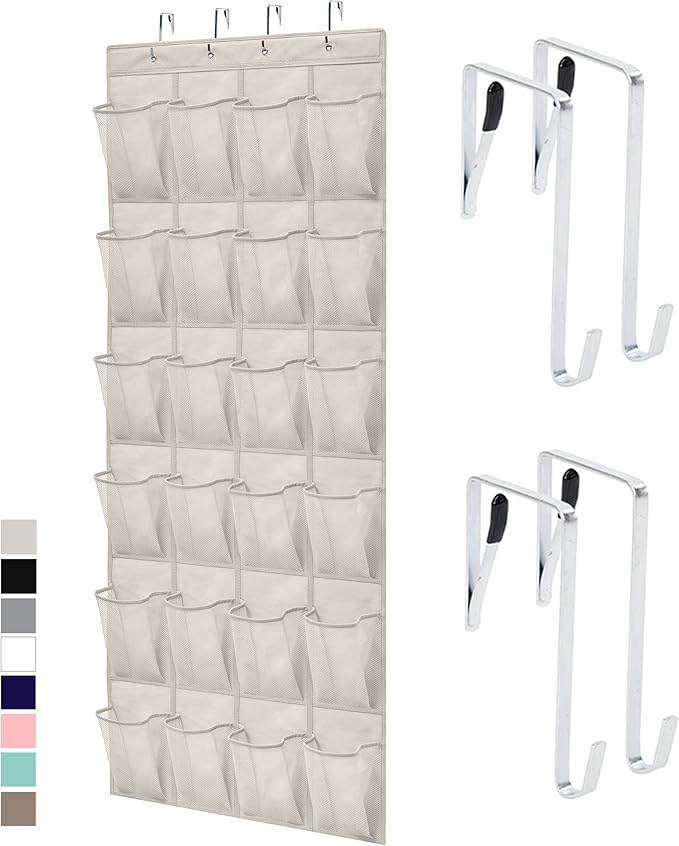 GORILLA GRIP Over the Door Shoe Organizer, 24 Large Breathable Mesh Pockets, Space Saving Hanging Storage Holder, Closet Rack Hanger Holds Up to 40 lbs, Hangs on Closets for Shoes, Accessories, Linen
