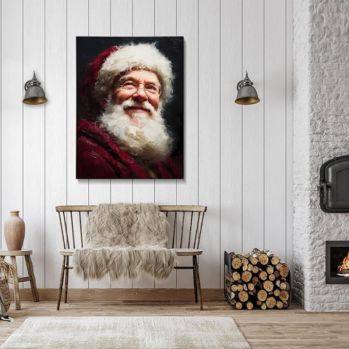 Vintage Santa Claus Portrait Christmas Canvas Wall Art - Victorian Style Framed Canvas Prints for Living Room & Bedroom, Classic Christmas Wall Decor, Christmas Gifts & Winter Decor