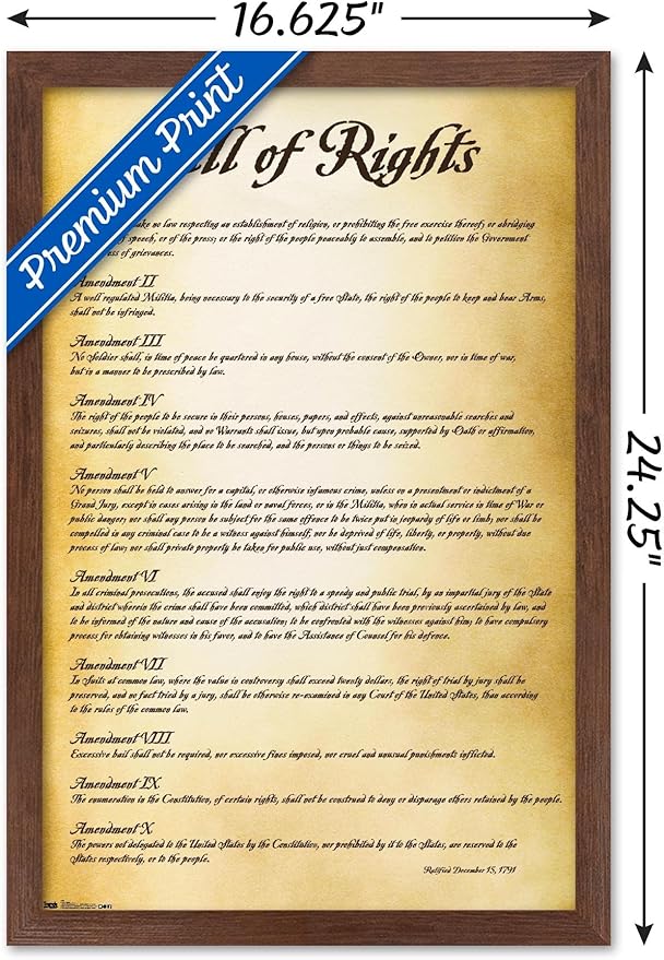 Trends International The United States of America - Bill of Rights Wall Poster, 14.725" x 22.375", Mahogany Framed Version