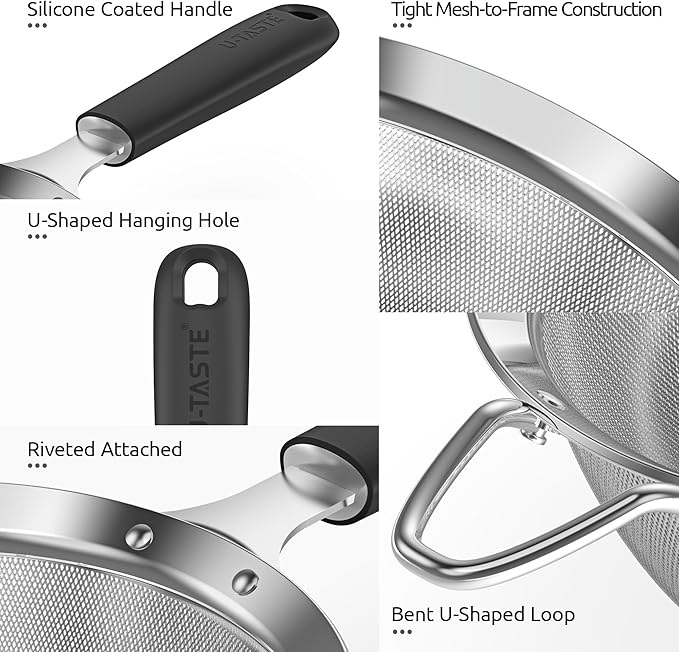 U-Taste Small Fine Mesh Strainer: 18/8 Stainless Steel 3.35in 30 Mesh Kitchen