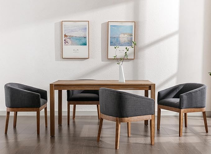 Mid-Century Modern Charcoal Dining Chairs Set of 8, Linen Upholstered Kitchen Dining Room Chairs with Wood Legs, Curved Backrest Armchairs, Charcoal