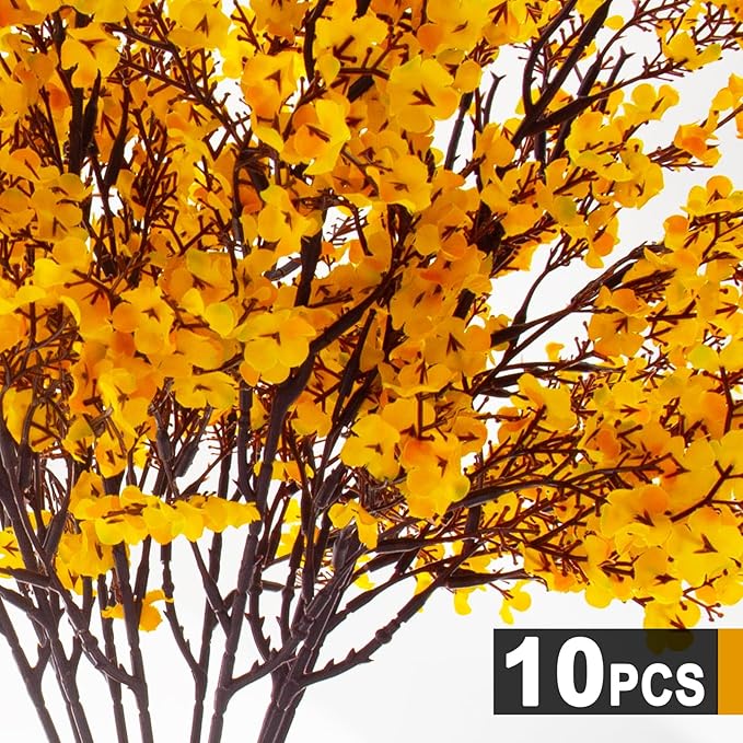 Hananona 10 Pcs Artificial Babys Breath Flowers Orange Fake Silk Gypsophila Flowers for Fall Floral Arrangement Autumn Table Centerpieces Home Decor (10, Orange)