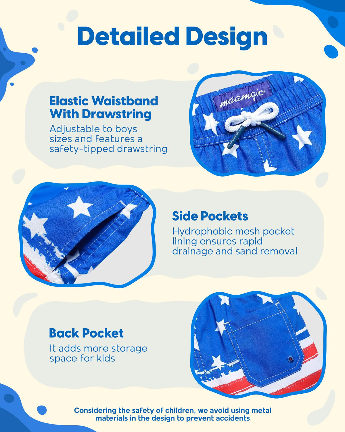 maamgic Boys Swim Trunks Toddler Swim Shorts Little Boys Bathing Suit Swimsuit Toddler Boy Swimwear Flag Blue 14-16 Years