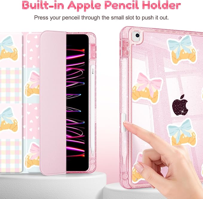 Mektron Sparkly Case for iPad 10.2 inch Glitter Tablet Cases for iPad 9th Gen 2021/8th Gen 2020/7th Gen 2019 Cover with Shiny Clear Back Shell Foldable Bling Smart Cover Blue Floral