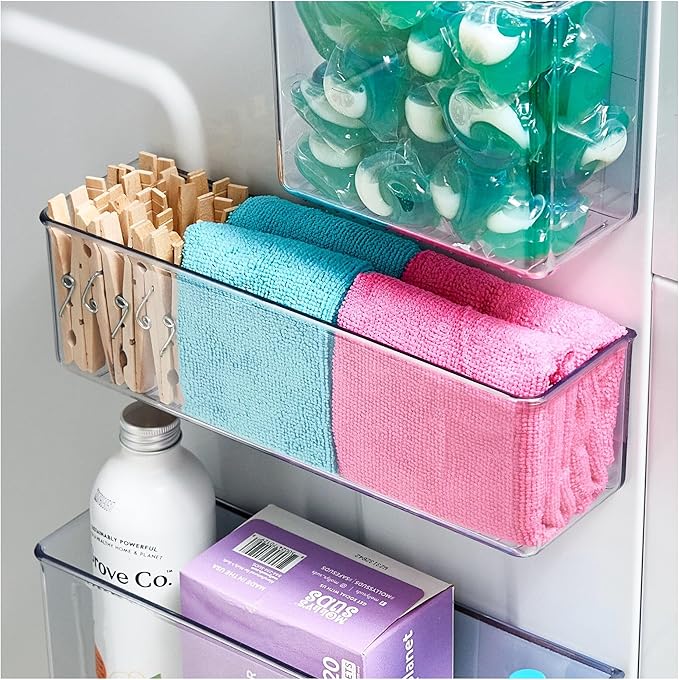 iDesign Magnetic Medium Clear Plastic Organizer Bins for Laundry Room Storage