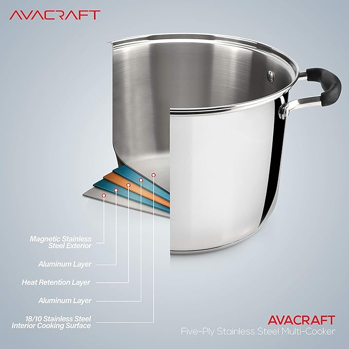 AVACRAFT 7 Quart 18/10 Stainless Steel 4 Piece Pasta Pot Set