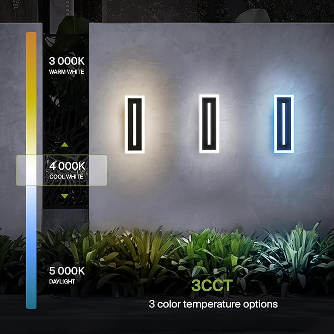 ASD LED 18" Long Wall Mount Light Fixture, Outdoor & Indoor Linear Sconce | 3CCT, Dimmable, Waterproof, Anti-Rust, ETL Listed | 18W 1180LM 3000-5000K 100-277V | Exterior Porch Lighting | Black, 2 Pack