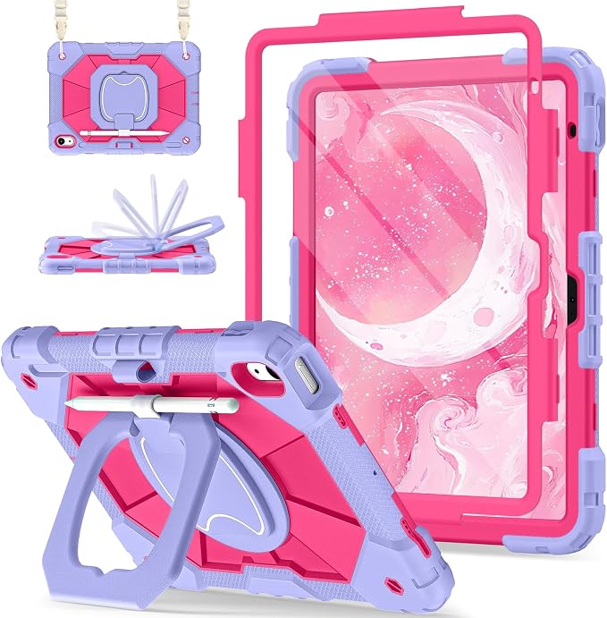 Scnioy Case for iPad (A16) 11th Generation 11 Inch (2025) / iPad 10th Generation Case 10.9 Inch (2022) with 360° Rotating Stand Screen Protector Pen Holder Shoulder Strap Black