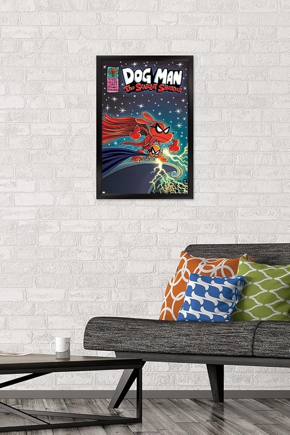 Dog Man - The Scarlet Shedder Wall Poster, 22.4L" x 14.7W", Black Framed Version