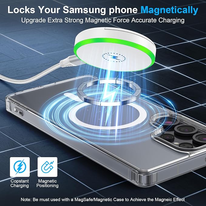 25W Magnetic Wireless Charger for Samsung Galaxy S26 Ultra/S26 Plus/S25/S24/S23/S22/S21/S20 Plus/Magnetic MagSafe Fast Charging Pad for iPhone 17 Pro Max/17e/16/15/14/13/12 Series/AirPods 4/3/2/Pro