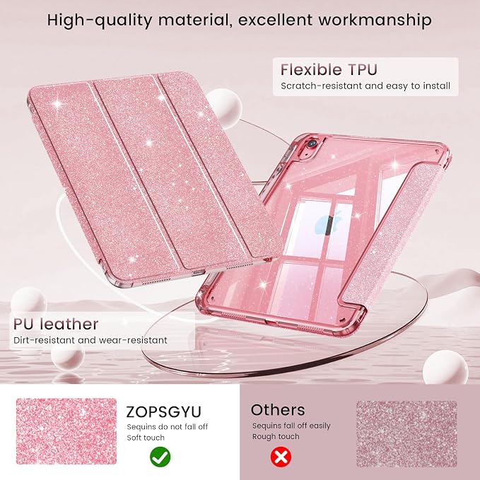 Case for iPad A16 11th/10th Generation 2025/2022 Purple | Glitter Shockproof 10th gen ipad case with Pencil Holder Trifold Stand Auto Wake/Sleep Sparkly ipad a16 case clear