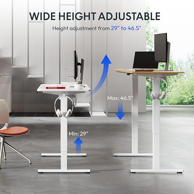 FLEXISPOT Standing Desk Electric Height Adjustable Desk with 48 x 24 Inch Splice Board, Home Office Computer Workstation, White Top + White Frame