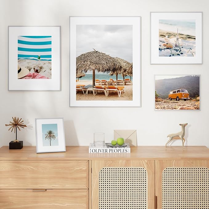 16x24 Frame | 16x24 Poster Frame With Mat For 12x18 | Metal Aluminum Picture Frame With Tempered Glass | Minimalist Modern Poster Frame | Hanging Hardware Included | Silver