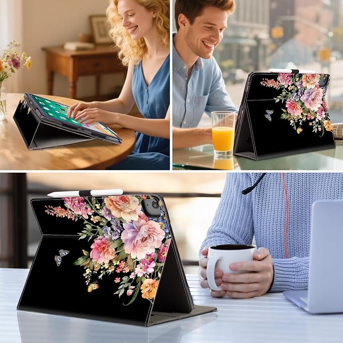 Vimorco for iPad Pro 11-inch Case M5/M4 2025/2024 for iPad Pro Case 11 Inch M5/M4 Pencil Holder/Hand Strap/Pocket/Screen Protection Band 3 Adjustable Angles Auto Sleep/Wake Beach Blue Ocean