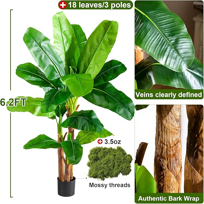 Big Faux Tropical Bananas Trees Tall Artificial Banana Tree Indoor Outdoor Realistic Floor Plant Large Fake Plants for House Home Living Room Office Front Porch Decor Outside Patio para decoracion
