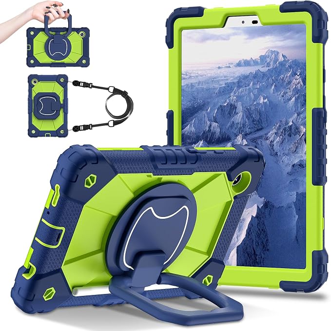 for Samsung Galaxy Tab A9/A11 8.7-Inch 2023/2025 Case.【NO A9+ Plus】 360 Rotating Stand Shoulder Strap Heavy Duty Shockproof Protective Silicone Case (Black)