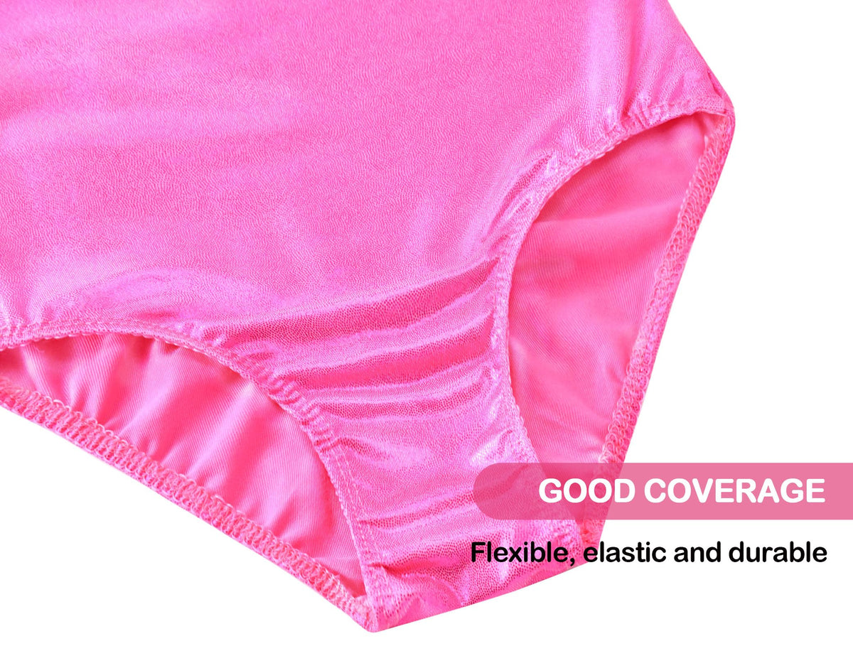 Domusgo Girls Gymnastics Leotards Size 8-9 Years Old One Piece Rose Red Shiny Sleeveless Dancewear for Training