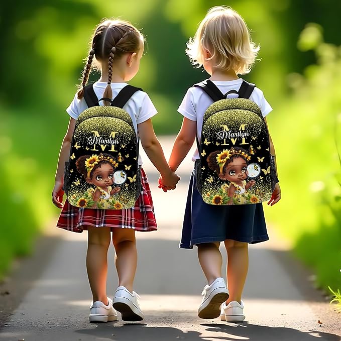 Custom Kids Backpack with Lunch Box Personalized Name Bookbag for Girls Back to School Yellow Backpacks for Elementary Middle School Boys