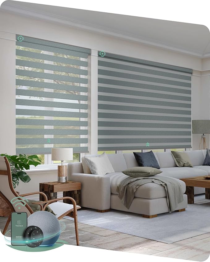 Yoolax Motorized Zebra Blinds Compatible with Alexa,Motorized Blinds with Remote Smart Automatic Custom Electric Window Blinds Cordless Indoor Blackout for Home Bedroom Kitchen (Starry Charcoal)