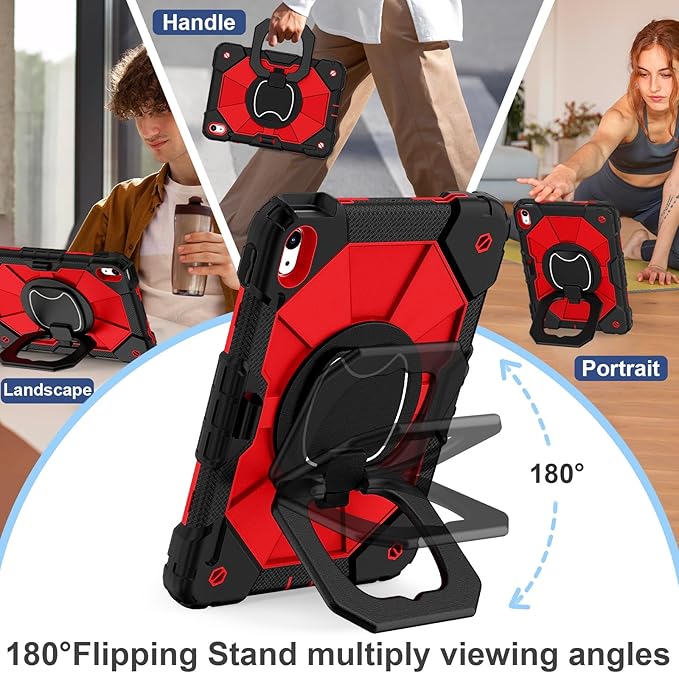 Case for iPad 10th Generation 10.9 Inch (2022), iPad (A16) 11th Generation 11 Inch (2025), Rugged i Pad Case 10th Gen with 360°Rotating Stand Screen Protector Pen Holder Shoulder Strap, Red