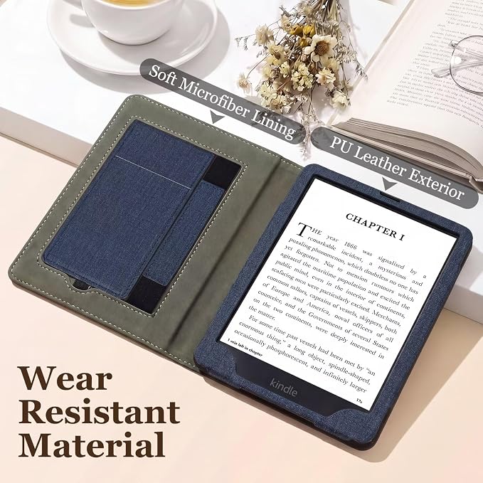Fancity Case for Kindle Paperwhite 7/6.8 12th/11th Generation 2025 2024 | PU Leather Case with Auto Wake/Sleep Hand Strap for Kindle Paperwhite/Colorsoft Signature Edition 2021 Monet's Garden