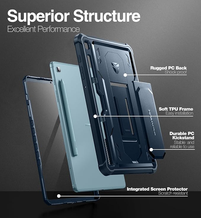 Dexnor Case for Samsung Galaxy Tab S6 Lite 10.4 Inch 2024/2022/2020 [Built in Screen Protector &amp Kickstand] with Pen Holder Heavy Duty Shockproof Full Body Protective Cover for Tab S6 Lite (Black