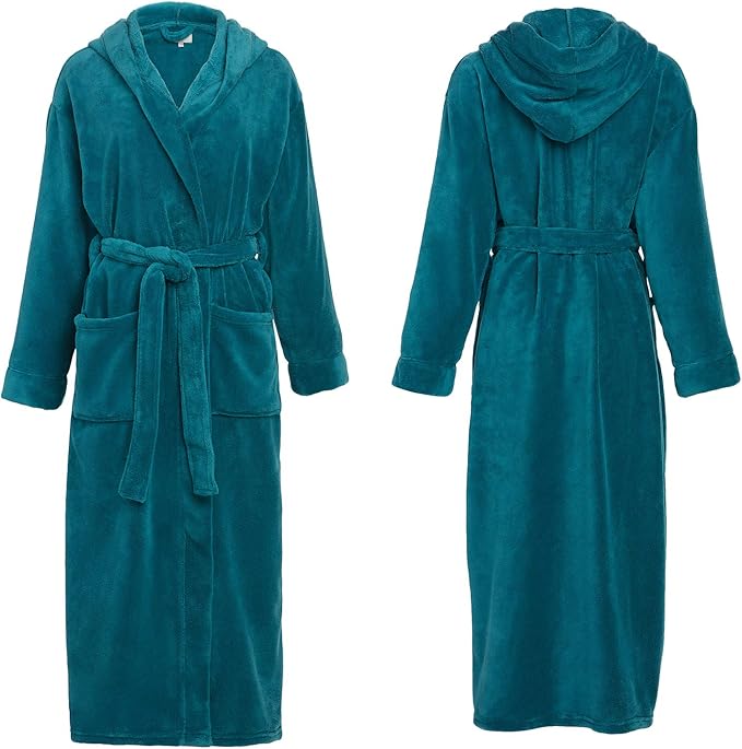 Alexander Del Rossa Womens Robe, Long Plush Bathrobe with Hood, Hooded Robes for Women Plus Size Bath Robe
