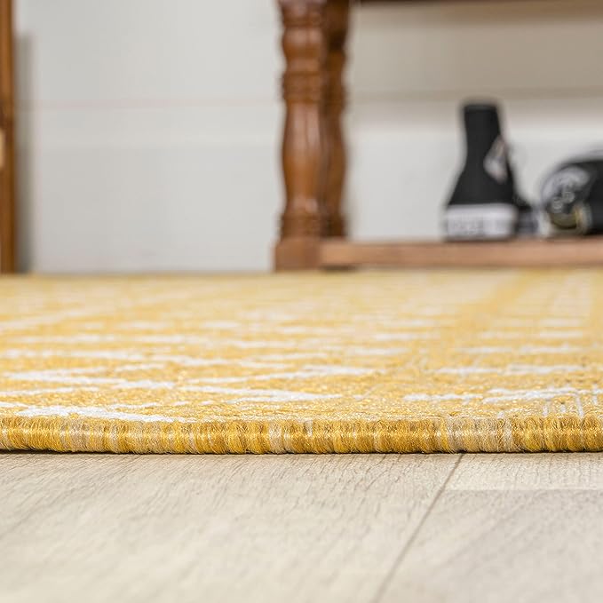 JONATHAN Y Moroccan Geometric Indoor Outdoor Area Rug 3X5 Yellow/Cream, Ourika Textured Weave for Backyard, Patio, Porch, Easy-Cleaning, High Traffic, Pet-Friendly, Non-Shedding (SMB108G-3)
