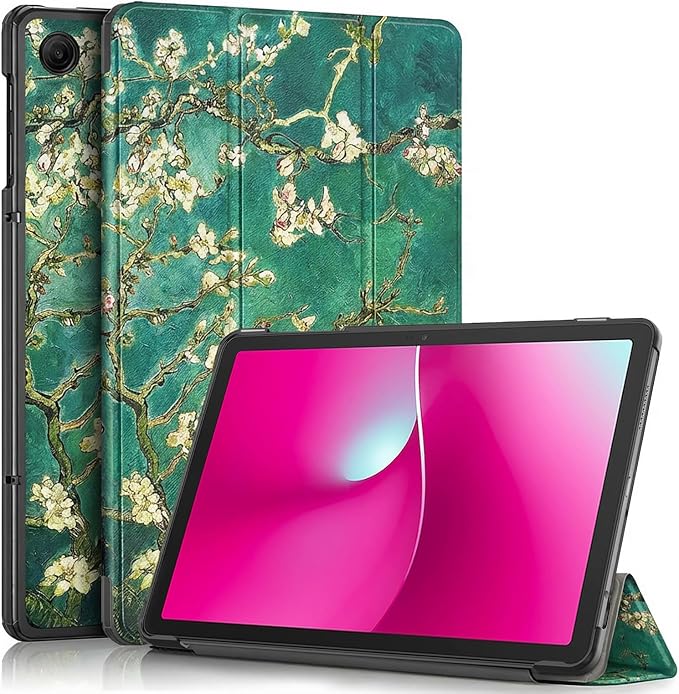 Caweet Case for T-Mobile Revvl Tab 2 10.1 Inch 2025 Released Lightweight Hard Back Shell Tri-Fold Stand Cover with Magnetic Closure Almond Blossom