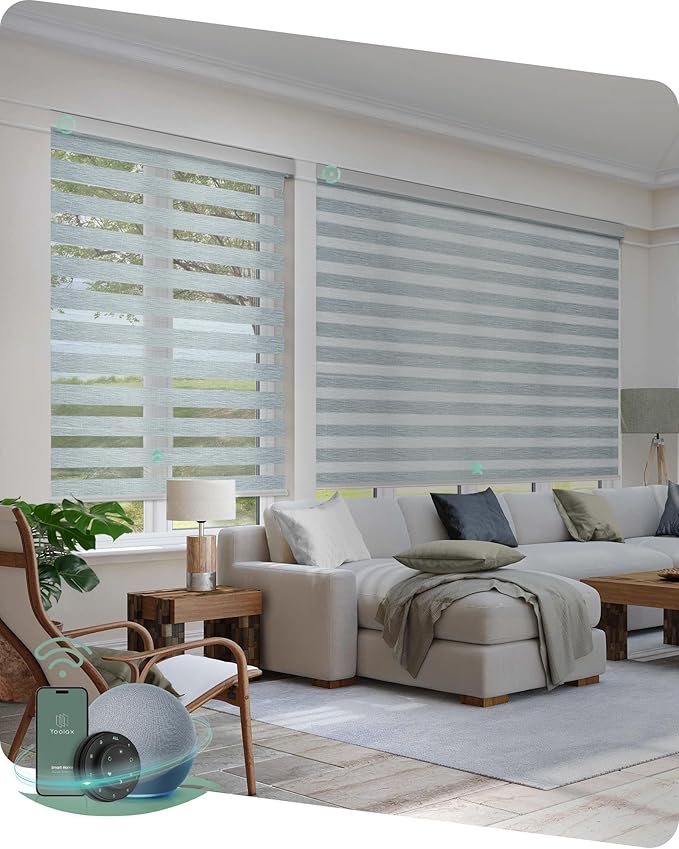 Yoolax Motorized Blinds with Remote, Electric Zebra Blinds for Indoor Windows, Room Darkening Smart Shades with Voice Control, Compatible with Alexa Google Home, APP Control, 38" W x 72" H, Grey