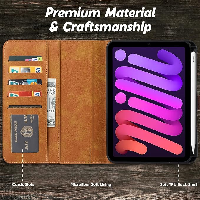 Flip Case for Apple iPad 10.2 9th 8th 7th Generation 2021/2020/2019 Pencil Holder Smart Cover Auto Sleep Wake Protective Documents Pocket Stand Snap Closure Case for iPad 10.2 Inch Black