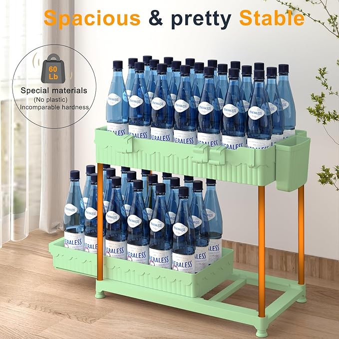 3 Pack Under Sink Organizers, 2-Tier Multi-Use Kitchen and Bathroom Organizers and Storage with Sliding Drawers，Bathroom Cabinet Organizer (Green, 12.8 Inch)