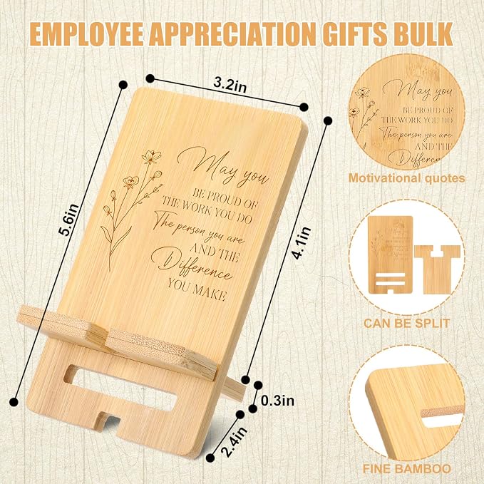 Ripeng 30 Pcs Employee Appreciation Gifts Bulk Bamboo Phone Stand for Desk Office Workers Inspiration Thank You Gift for Team Coworkers Staff Volunteer Nurse Teacher Colleagues Gratitude (Inspiration)